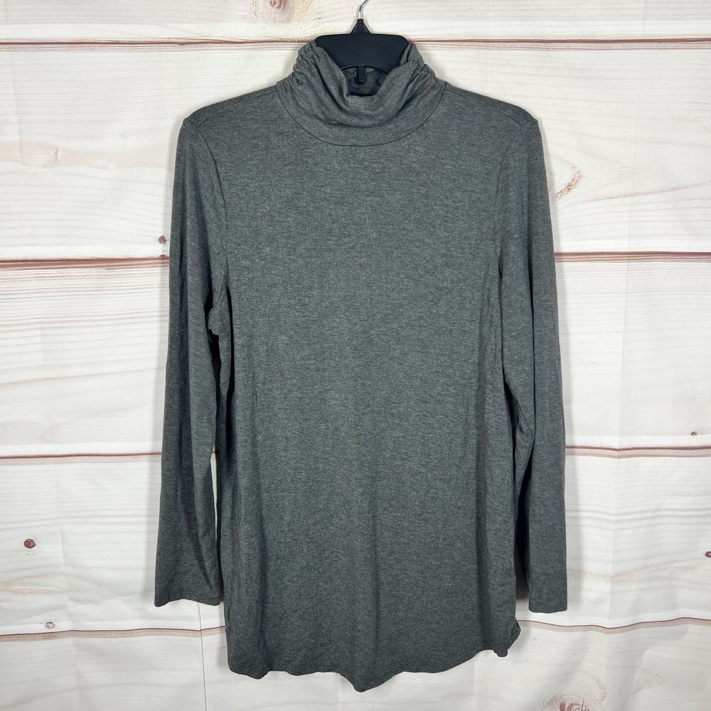Belle By Kim Gravel Top Womens Medium Gray Turtleneck Shirt Long Sleeve Knit